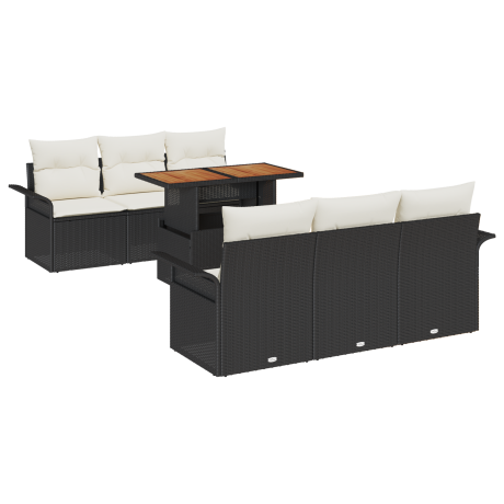 vidaXL 7-delige ligbedset met kussens - zwart poly rattan afbeelding2 - 1