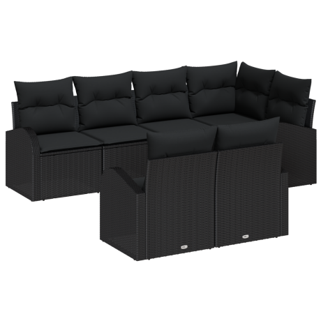 vidaXL 7-delige ligbedset met kussens zwart poly rattan afbeelding2 - 1