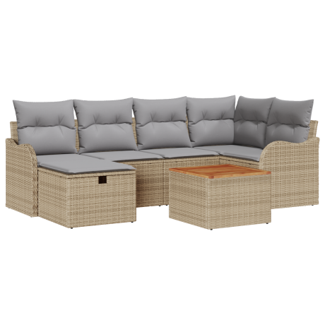 vidaXL 7-delige loungeset met kussens Beige Poly Rattan afbeelding2 - 1