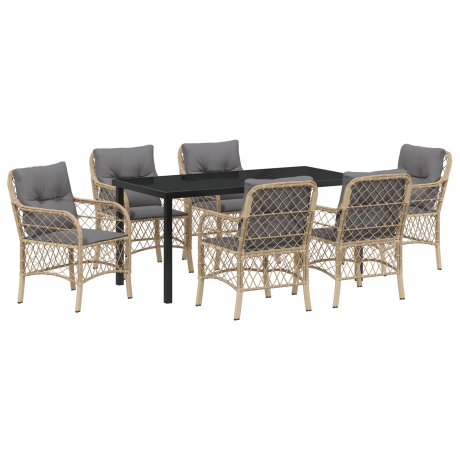 vidaXL 7-delige tuin eetset met kussens in Beige Poly Rattan afbeelding2 - 1