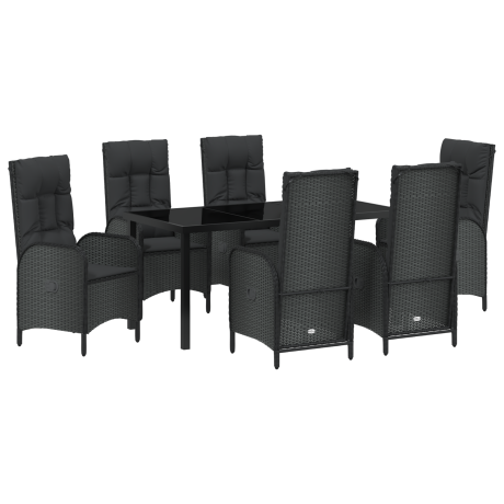 vidaXL 7-delige Tuin Eetset Zwart Poly Rattan afbeelding2 - 1