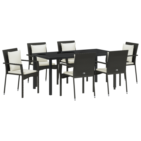 vidaXL 7-delige Tuin Eettafel Set met Kussens - Zwart Poly Rattan afbeelding2 - 1
