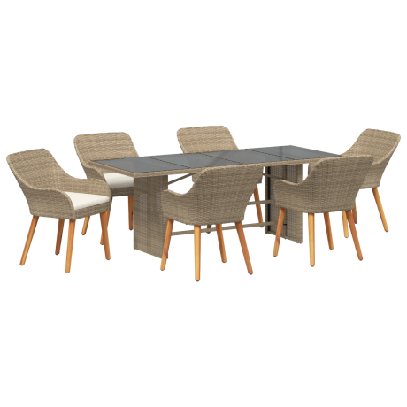 vidaXL 7-delige tuin eettafelset beige poly rattan afbeelding2 - 1