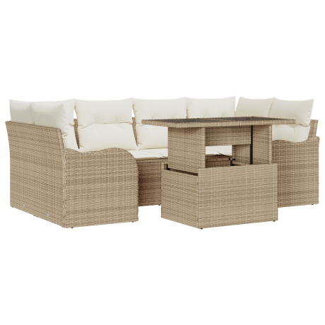 vidaXL 7-delige Tuinbank Set met Kussens Beige Poly Rattan afbeelding2 - 1