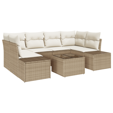 vidaXL 7-delige tuinbank set met kussens in beige poly rattan afbeelding2 - 1