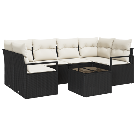 vidaXL Bankstel met kussen 7 pcs Zwart en Crème poly rattan afbeelding2 - 1