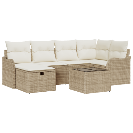 vidaXL Tuin Sofa Set met kussen met opslag 7 pcs Beige Poly riet afbeelding2 - 1