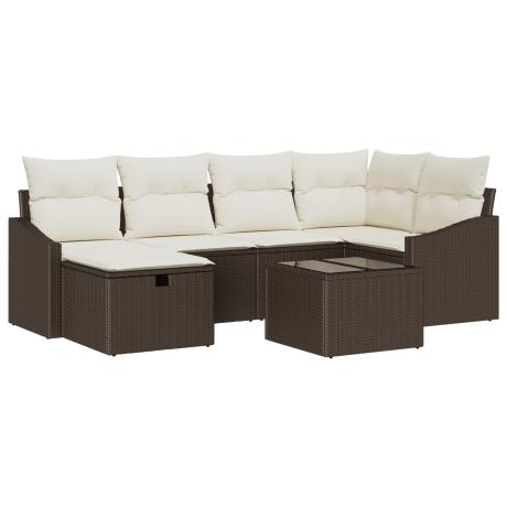vidaXL 7-delige Tuinsalonset met Kussens Bruin Poly Rattan afbeelding2 - 1