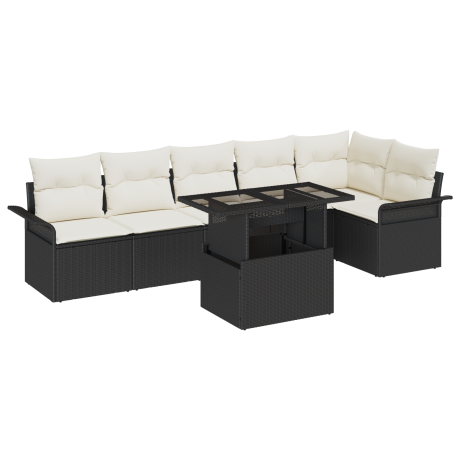 vidaXL 7-delige Tuinsalonset met Kussens - Zwart Poly Rattan afbeelding2 - 1