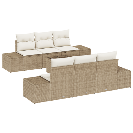 vidaXL 7-delige tuinset met beige kussens van poly rattan afbeelding2 - 1