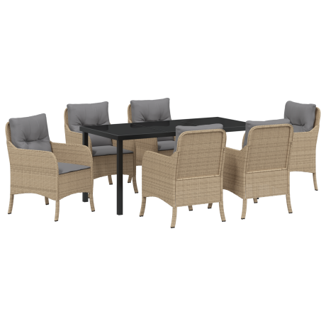 vidaXL 7-delige tuinset met kussens - Beige Poly Rattan afbeelding2 - 1
