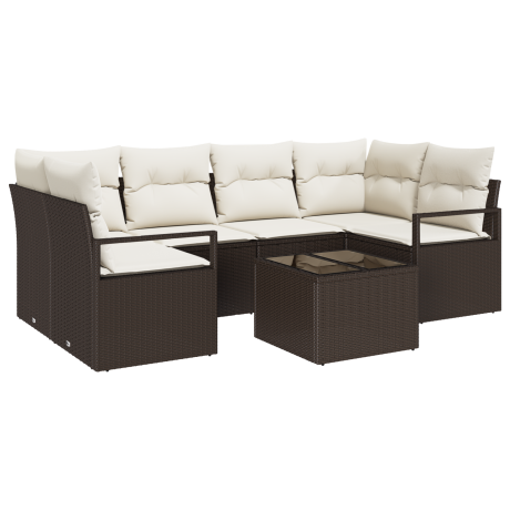 vidaXL Tuin Sofa Set 7 pcs Bruin en Crème Poly rattan, staal en glas afbeelding2 - 1