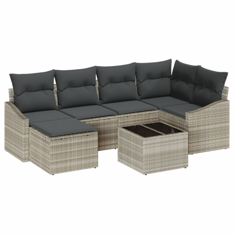 vidaXL Tuin Eetset 7 pcs Lichtgrijs Poly Rattan en Poedergecoat Staal afbeelding2 - 1