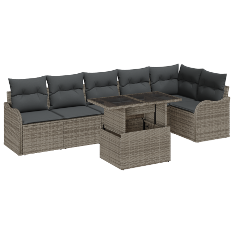 vidaXL Bankstel met kussen 7 pcs Grijs Poly riet afbeelding2 - 1