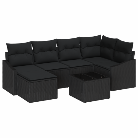 vidaXL Tuin Eetset 7 pcs Zwart Poly Rattan en Poedergecoat Staal afbeelding2 - 1