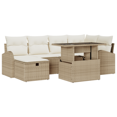 vidaXL 7-delige tuinset met kussens in beige poly rattan afbeelding2 - 1