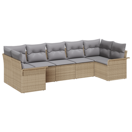 vidaXL Tuin Sofa Set met kussen met opslag 7 pcs Beige Poly riet afbeelding2 - 1