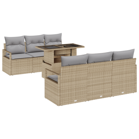 vidaXL 7-delige tuinset met kussens in beige poly rattan afbeelding2 - 1