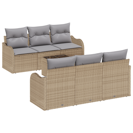 vidaXL Tuin Sofa Set 7 pcs Beige en Grijs Poly Riet en Staal en Glas afbeelding2 - 1
