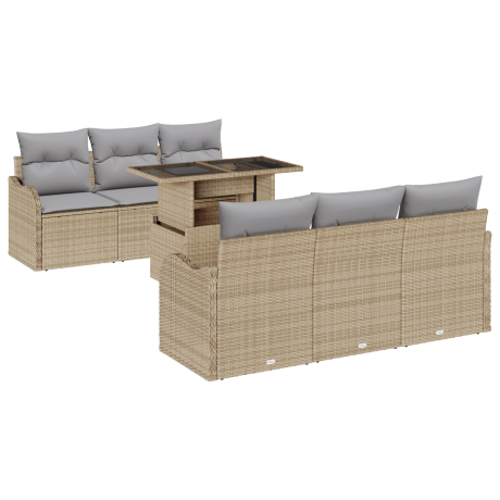 vidaXL 7-delige tuinset met kussens in beige poly rattan afbeelding2 - 1