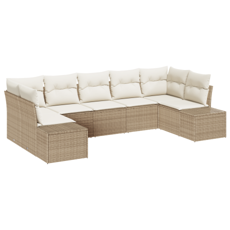 vidaXL 7-delige tuinset met kussens in beige poly rattan afbeelding2 - 1