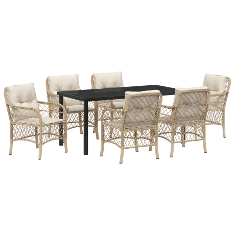 vidaXL 7-delige tuinset met kussens in beige poly rattan afbeelding2 - 1