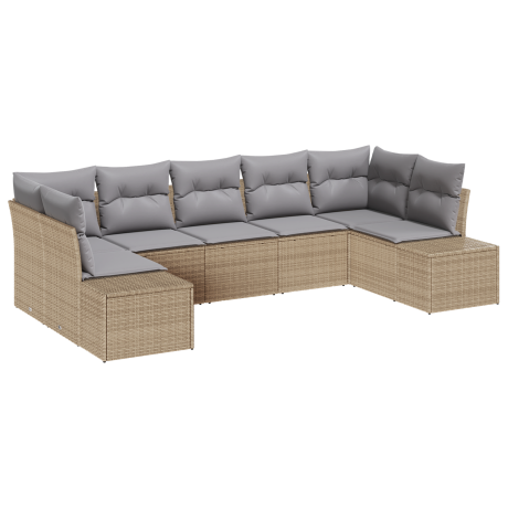 vidaXL 7-delige tuinset met kussens in beige poly rattan afbeelding2 - 1