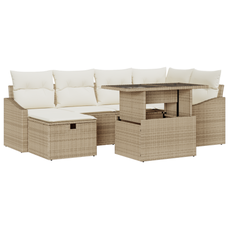 vidaXL 7-delige tuinset met kussens in Beige Poly Riet afbeelding2 - 1