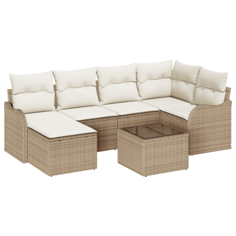 vidaXL 7-delige tuinset met kussens in bruin poly rattan afbeelding2 - 1