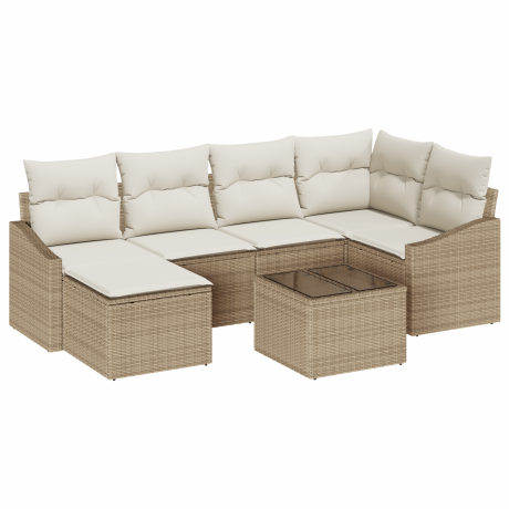 vidaXL Tuin Eetset met kussen met opslag 7 pcs Beige en Crème afbeelding2 - 1