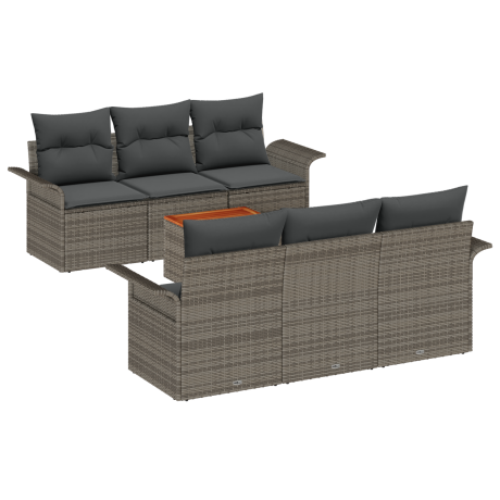 vidaXL 7-delige tuinset met kussens in grijs poly rattan en acacia afbeelding2 - 1