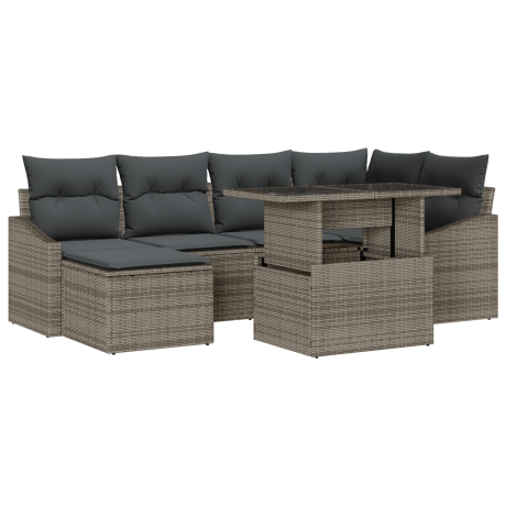 vidaXL Tuin Sofa Set 7 pcs Grijs Poly Rattan en Poedergecoat Staal afbeelding2 - 1