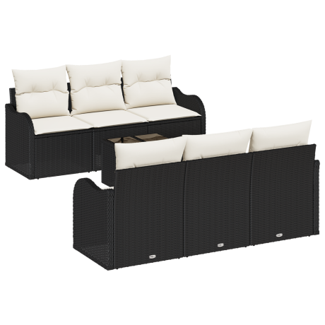 vidaXL Tuin Sofa Set 7 pcs Zwart en Crème Poly Riet en Staal en Glas afbeelding2 - 1