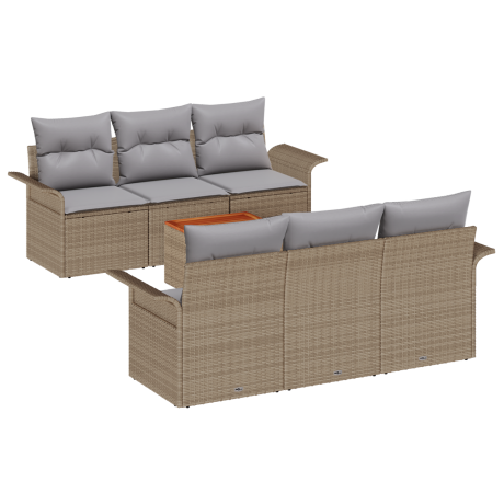 vidaXL 7-delige tuinset met kussens van beige poly rattan en acacia wood afbeelding2 - 1
