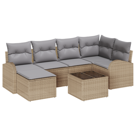 vidaXL Bankstel met kussen 7 pcs Beige en lichtgrijs poly rattan afbeelding2 - 1