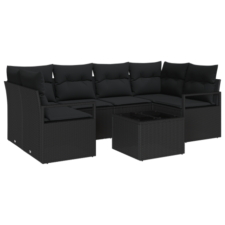 vidaXL Tuin Sofa Set met kussen 7 pcs Zwart Poly rattan, staal en glas afbeelding2 - 1