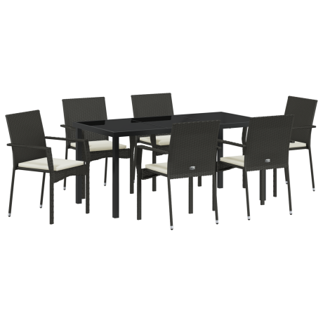 vidaXL 7-delige tuinset met kussens - Zwart - Poly Rattan afbeelding2 - 1