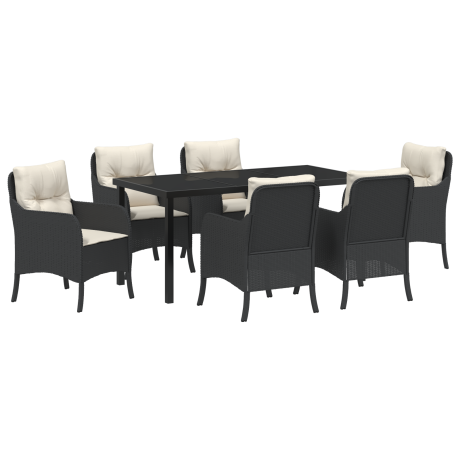vidaXL 7-delige tuinset met kussens - zwart poly rattan afbeelding2 - 1