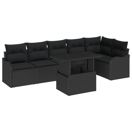 vidaXL Bankstel met kussen 7 pcs Zwart Poly riet afbeelding2 - 1