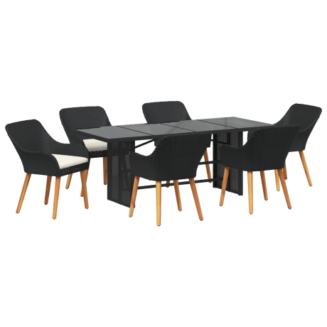 vidaXL Tuin eettafelset met kussen 7 pcs Zwart poly rattan afbeelding2 - 1