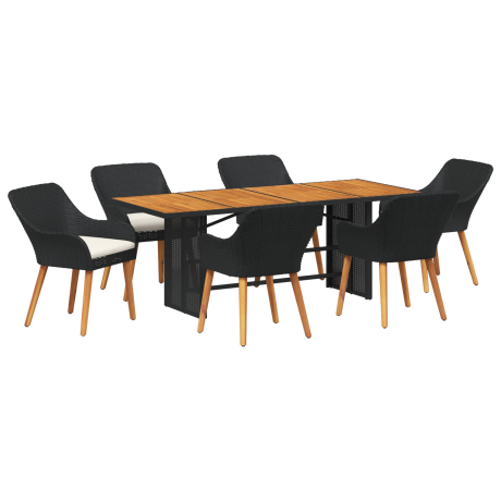 vidaXL Tuin eettafelset met kussen 7 pcs Zwart poly rattan afbeelding2 - 1