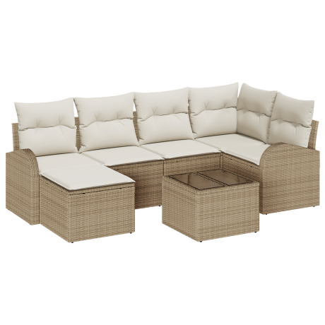 vidaXL Bankstel met kussen met opslag 7 pcs Beige en Wit poly rattan afbeelding2 - 1