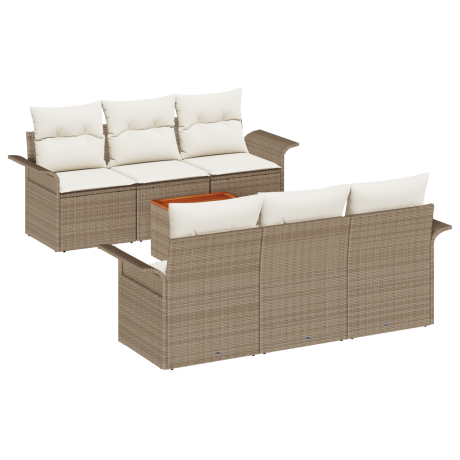 vidaXL 7-delige tuinsofa set met kussens in beige, gemaakt van poly rattan en acacia afbeelding2 - 1