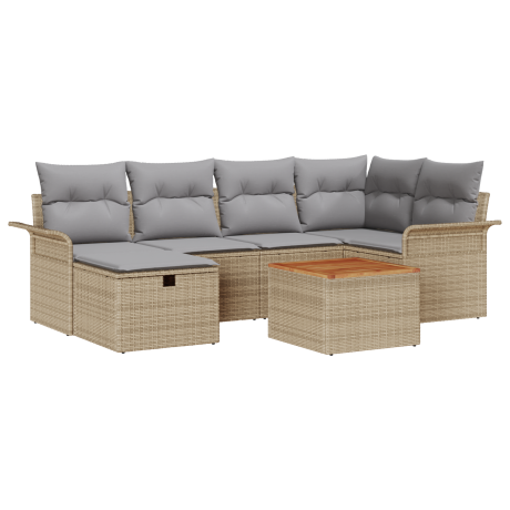 vidaXL 7-delige tuinsofa set met kussens in beige poly rattan afbeelding2 - 1