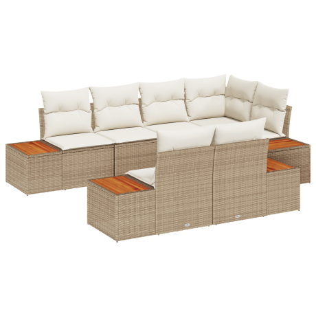 vidaXL 7-delige tuinsofa set met kussens in beige van poly rattan en acacia afbeelding2 - 1