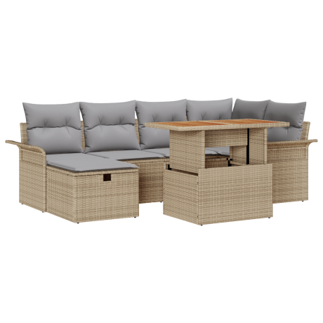 vidaXL 7-delige tuinsofa set met kussens in beigetint poly rattan afbeelding2 - 1