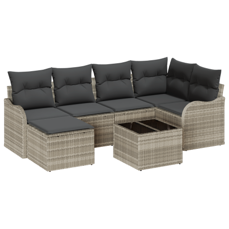 vidaXL Tuin Sofa Set 7 pcs Lichtgrijs poly rattan afbeelding2 - 1
