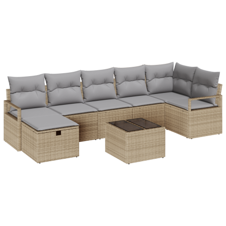 vidaXL 8-delige ligbed set met kussens Beige Poly Rattan afbeelding2 - 1