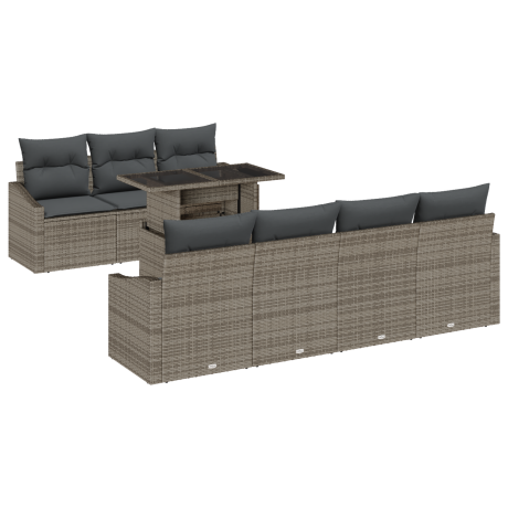 vidaXL 8-delige ligbed set met kussens grijs poly rattan afbeelding2 - 1