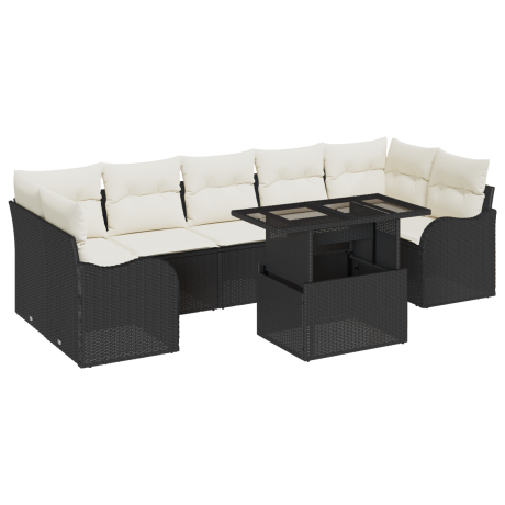 vidaXL 8-delige ligbed set met kussens zwart poly riet afbeelding2 - 1